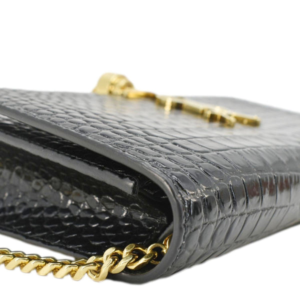 YVES SAINT LAURENT Kate Tassel Crocodile Embossed Leather Crossbody Bag Black