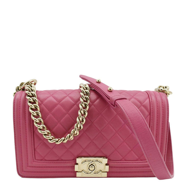 CHANEL Medium Boy Flap Quilted Leather Shoulder Bag Pink