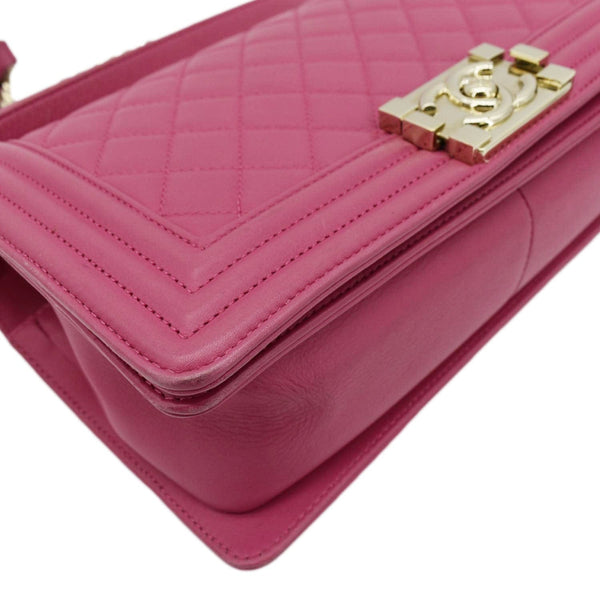 CHANEL Medium Boy Flap Quilted Leather Shoulder Bag Pink