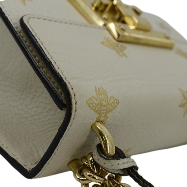 GUCCI Padlock Bee Leather Shoulder Bag Ivory 432182