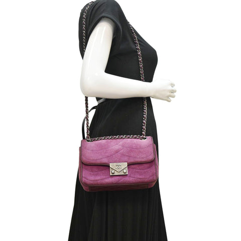 CHANEL Pagoda Flap Suede Leather Shoulder Bag Purple