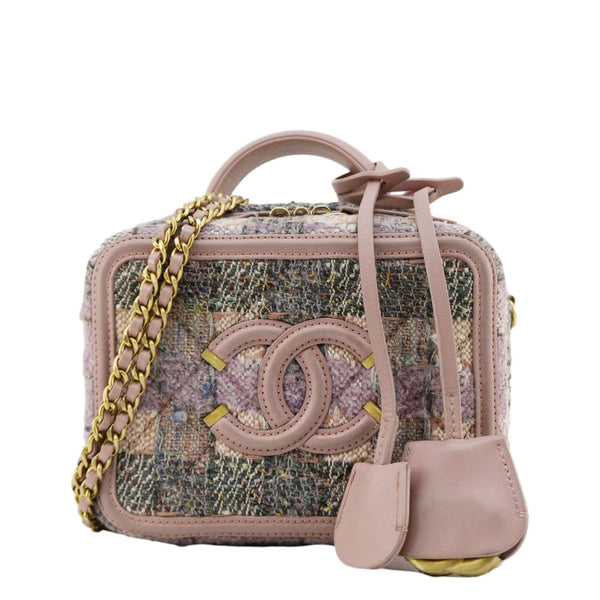 Chanel Filigree CC Small Vanity Case Tweed Shoulder Bag Pink