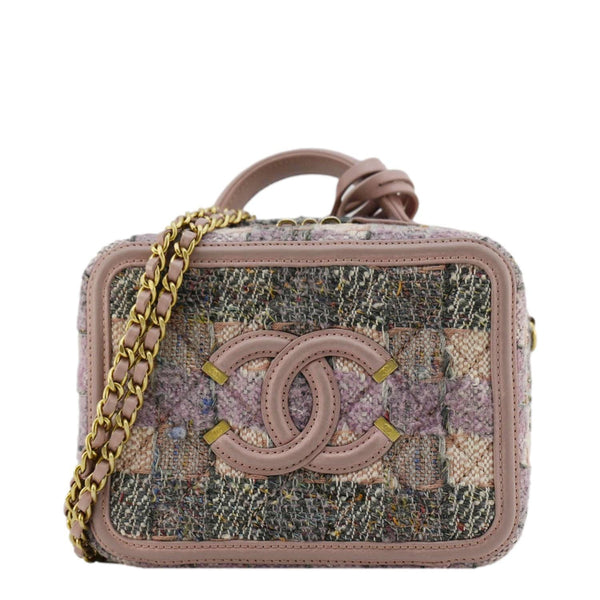 Chanel Filigree CC Small Vanity Case Tweed Shoulder Bag Pink