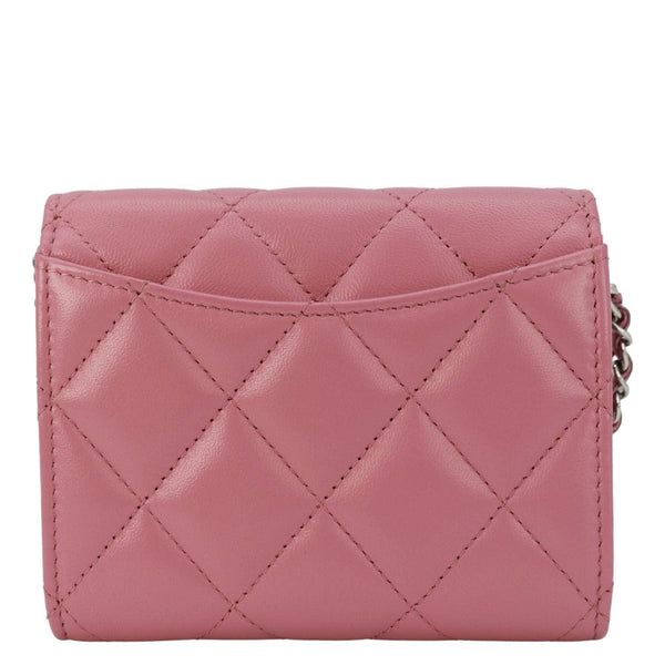 Chanel Classic Mini Flap Card Quilted Lambskin Leather Holder On Chain Pink