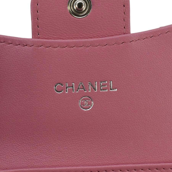 Chanel Classic Mini Flap Card Quilted Lambskin Leather Holder On Chain Pink