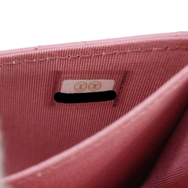 Chanel Classic Mini Flap Card Quilted Lambskin Leather Holder On Chain Pink