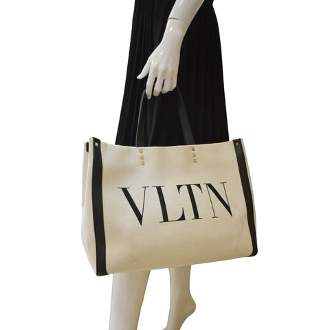 VALENTINO GARAVANI VLNT Small Canvas Tote Bag Cream