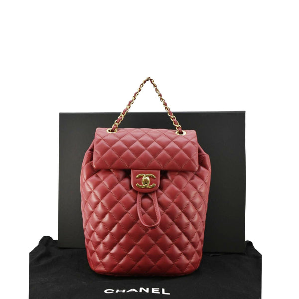 CHANEL Urban Spirit Quilted Leather Backpack Bag Red