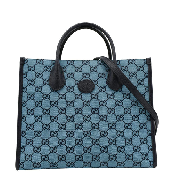 GUCCI Interlocking GG Supreme Canvas Tote Bag Blue front look