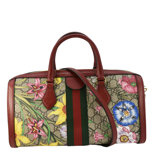 GUCCI Ophidia Flora Web GG Supreme Canvas Top Handle Shoulder Bag Red 524532