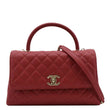 CHANEL CC Coco Caviar Leather Top Handle Flap Shoulder Bag Red