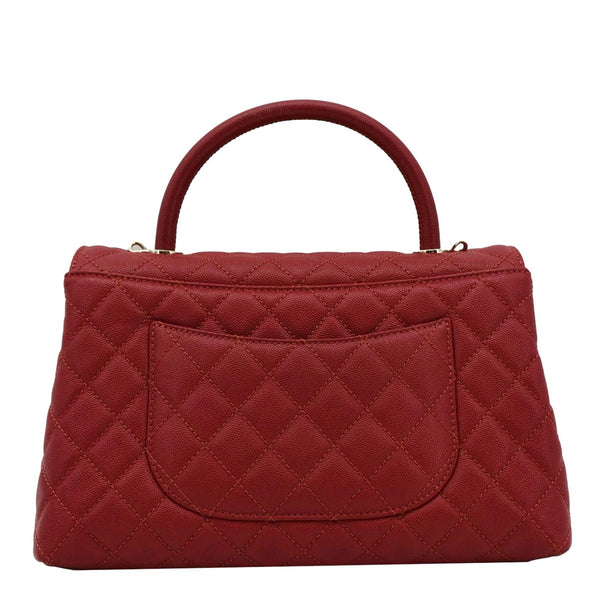 CHANEL CC Coco Caviar Leather Top Handle Flap Shoulder Bag Red