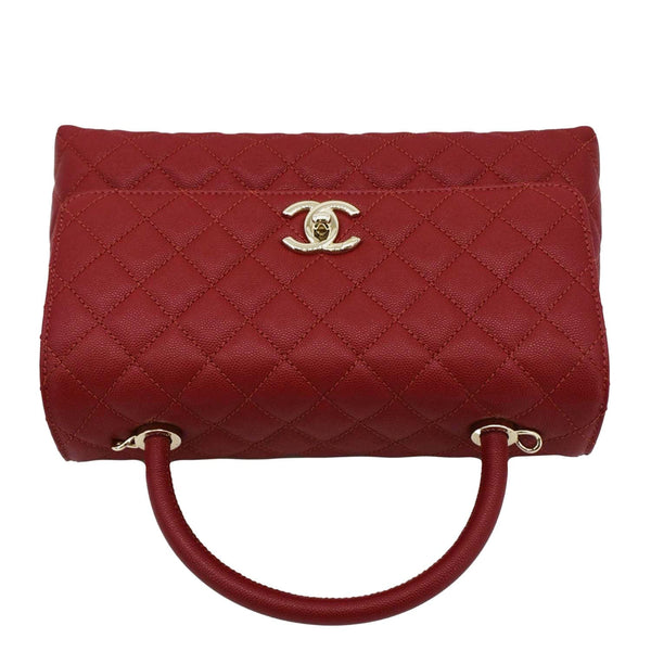 CHANEL CC Coco Caviar Leather Top Handle Flap Shoulder Bag Red