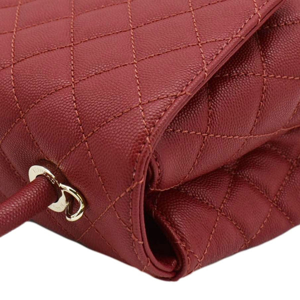 CHANEL CC Coco Caviar Leather Top Handle Flap Shoulder Bag Red