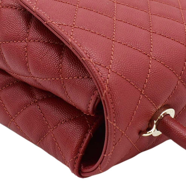 CHANEL CC Coco Caviar Leather Top Handle Flap Shoulder Bag Red