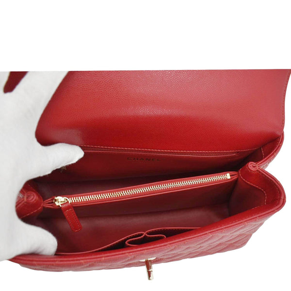 CHANEL CC Coco Caviar Leather Top Handle Flap Shoulder Bag Red