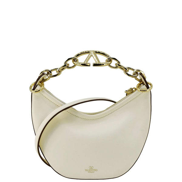 VALENTINO VLogo Moon Mini Nappa Leather Hobo Bag White