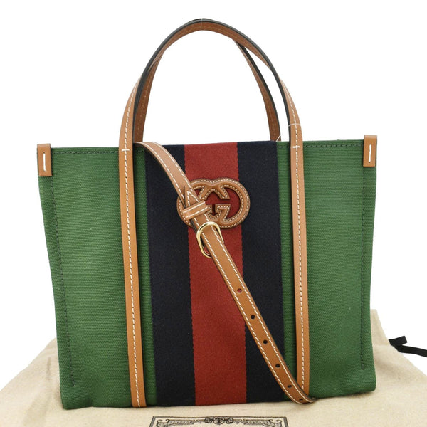 GUCCI GG Interlocking Canvas Web Tote Bag Tri Color Green 727728