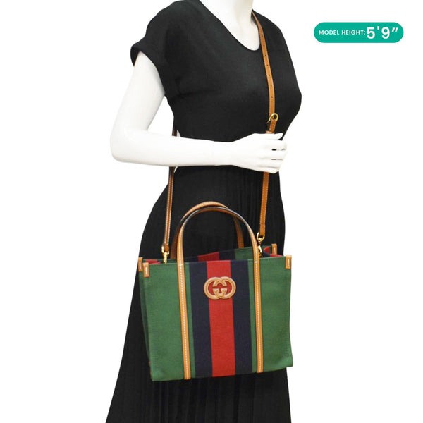 GUCCI GG Interlocking Canvas Web Tote Bag Tri Color Green 727728