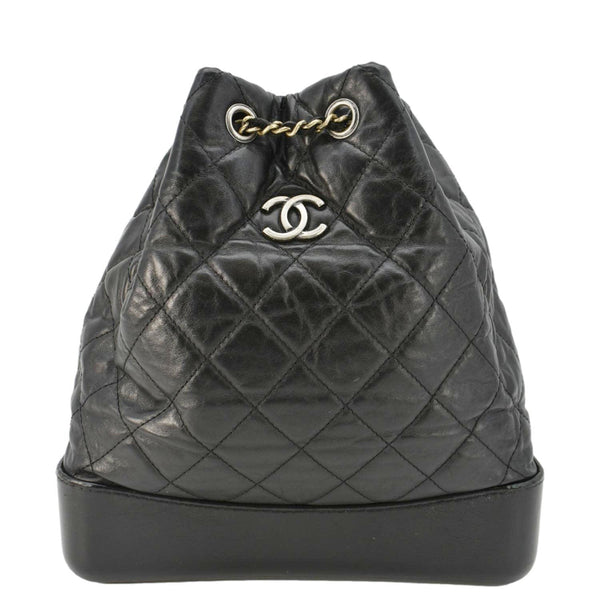 CHANEL Gabrielle Quilted Aged Calfskin Leather Backpack Bag Black