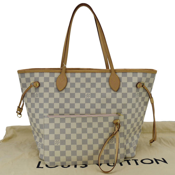 LOUIS VUITTON Neverfull MM Damier Azur Tote Shoulder Bag Rose Ballerine