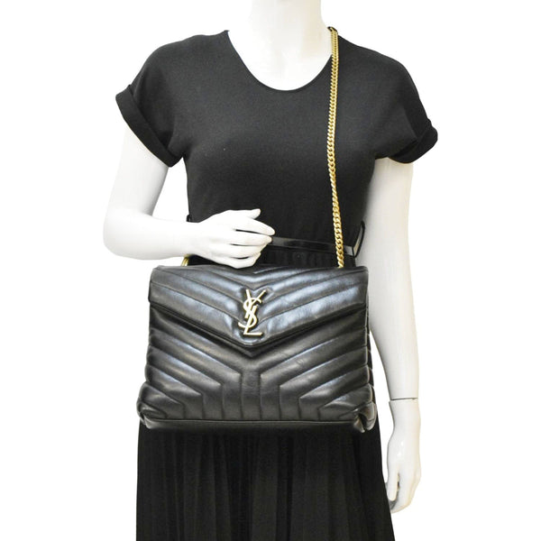 YVES SAINT LAURENT Loulou Medium Quilted Leather Crossbody Bag Black