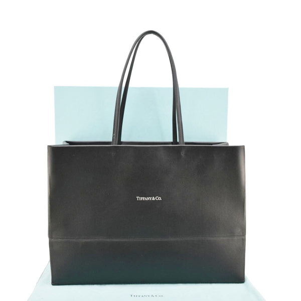 TIFFANY & CO Leather Tote Shopping Bag Black