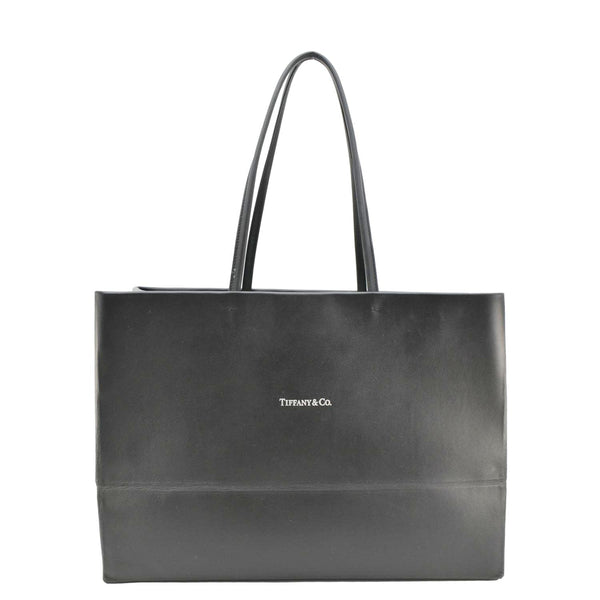 TIFFANY & CO Leather Tote Shopping Bag Black