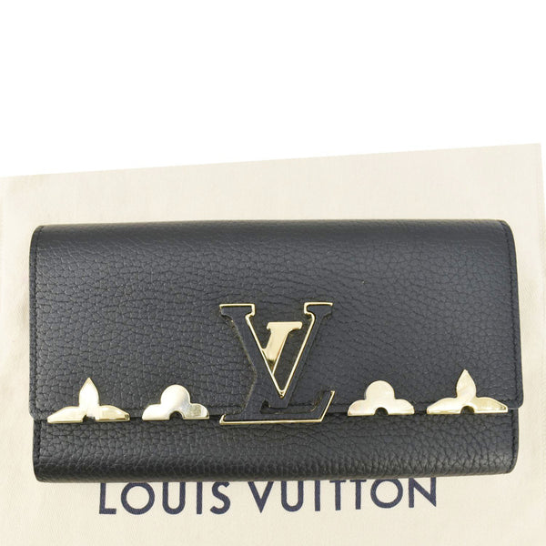 LOUIS VUITTON Capucines Crown Flowers Taurillon Leather Wallet Black