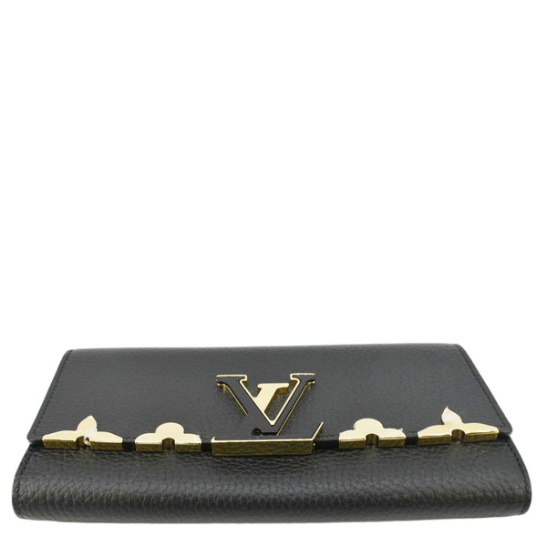 LOUIS VUITTON Capucines Crown Flowers Taurillon Leather Wallet Black