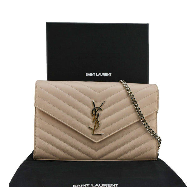 YVES SAINT LAURENT Monogram Envelope Leather Chain Crossbody Bag Light Pink