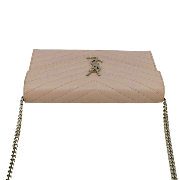 YVES SAINT LAURENT Monogram Envelope Leather Chain Crossbody Bag Light Pink