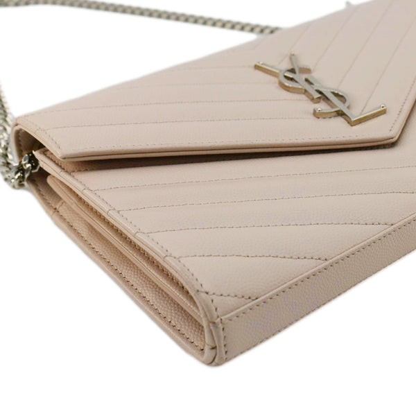 YVES SAINT LAURENT Monogram Envelope Leather Chain Crossbody Bag Light Pink