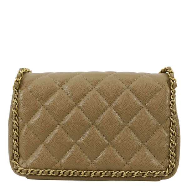 CHANEL Chain Around Flap Quilted Leather Crossbody Bag Beige