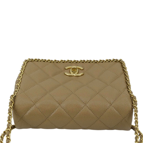 CHANEL Chain Around Flap Quilted Leather Crossbody Bag Beige