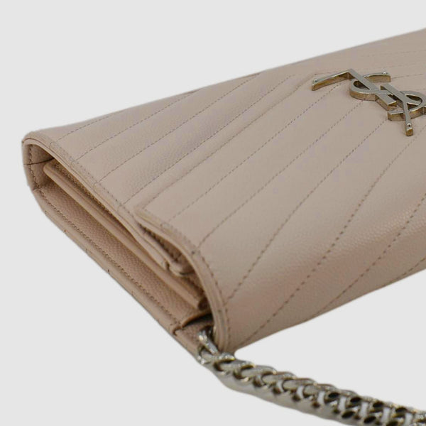 YVES SAINT LAURENT Monogram Envelope Leather Chain Crossbody Bag Light Pink