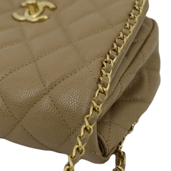 CHANEL Chain Around Flap Quilted Leather Crossbody Bag Beige