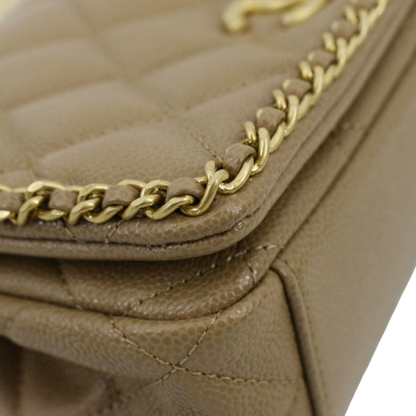 CHANEL Chain Around Flap Quilted Leather Crossbody Bag Beige