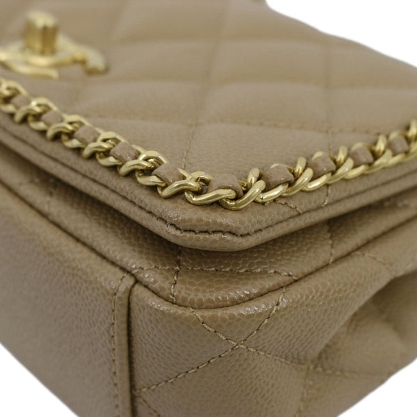 CHANEL Chain Around Flap Quilted Leather Crossbody Bag Beige