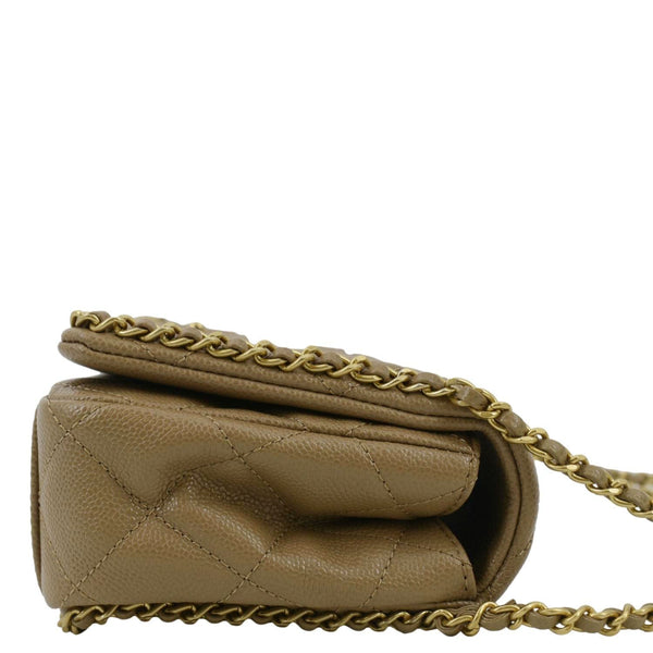 CHANEL Chain Around Flap Quilted Leather Crossbody Bag Beige