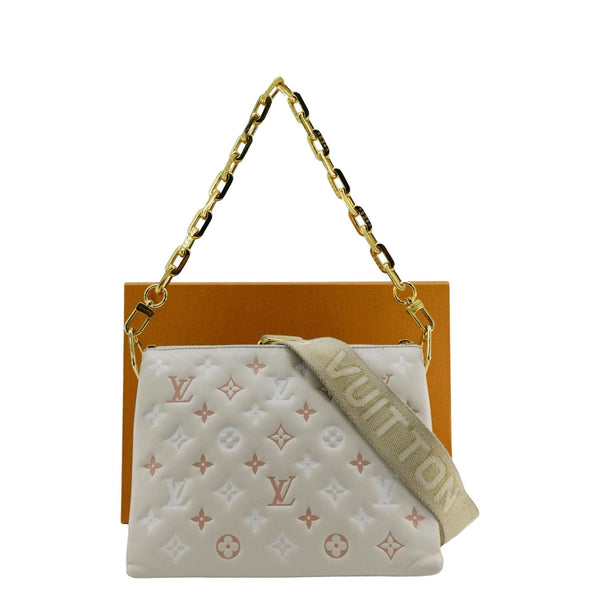 LOUIS VUITTON Coussin PM Monogram Embossed Leather Shoulder Bag Off White