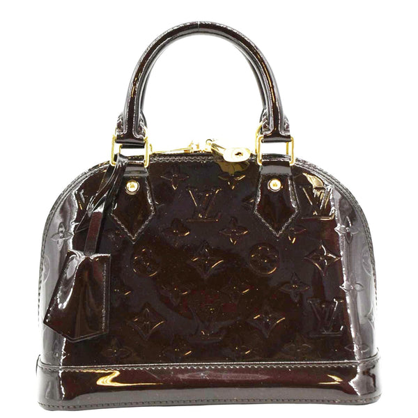 LOUIS VUITTON Alma BB Monogram Vernis Satchel Bag Dark Purple back look