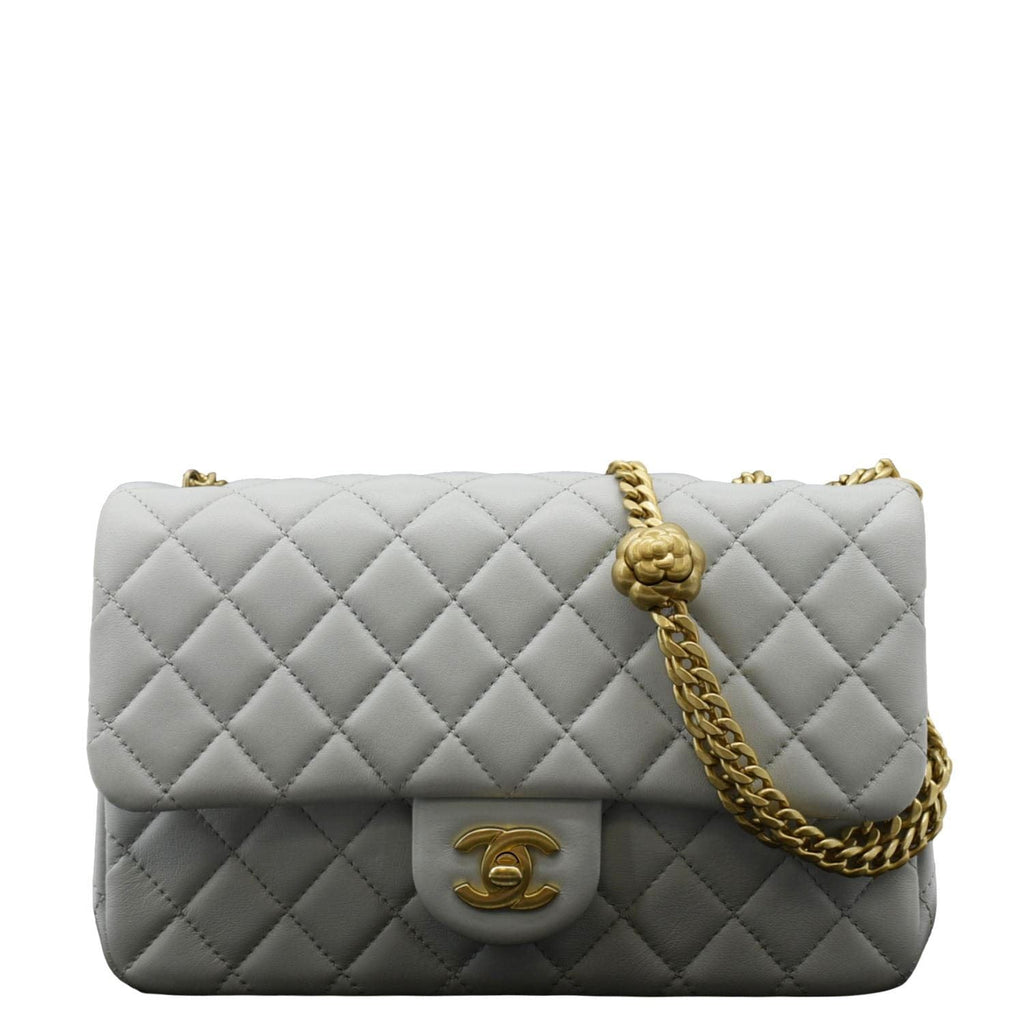 CHANEL Sweet Camellia Quilted Leather Blue Crossbody Bag