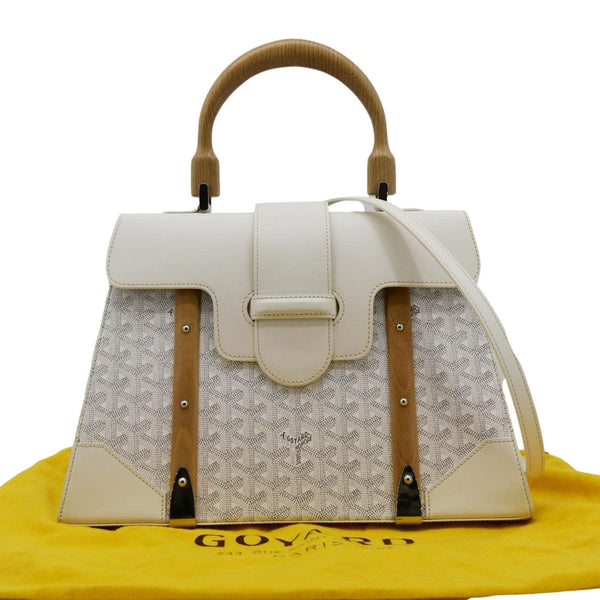 GOYARD Saigon MM Chevron Print Coated Canvas Top Handle Shoulder Bag White front side