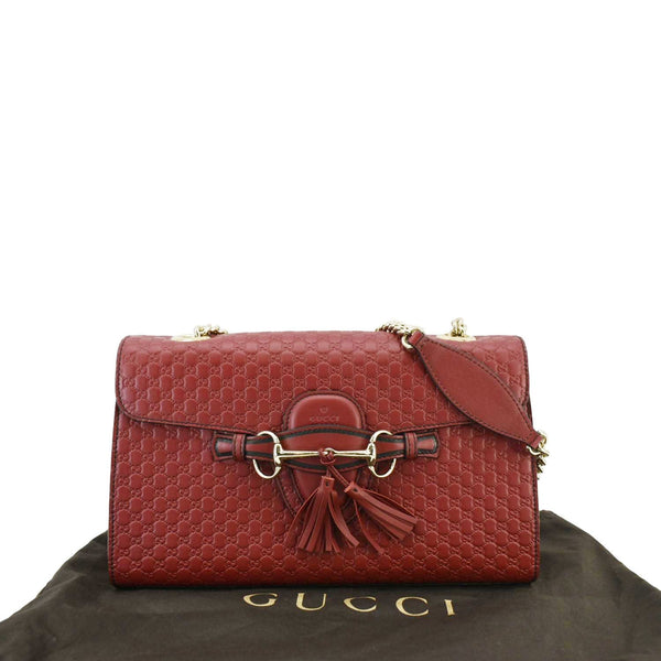 GUCCI Emily Medium GG Guccissima Leather Chain Shoulder Bag Red 449635