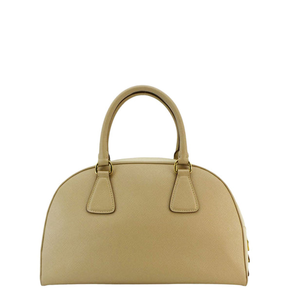 PRADA Bowling Medium Saffiano Leather Satchel Bag Cream