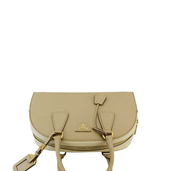 PRADA Bowling Medium Saffiano Leather Satchel Bag Cream