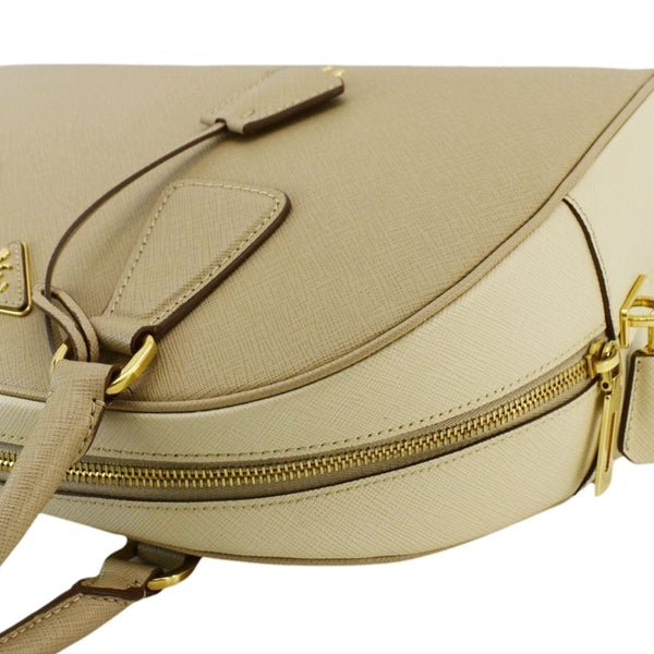 PRADA Bowling Medium Saffiano Leather Satchel Bag Cream