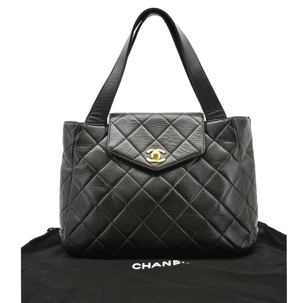 CHANEL Classic Flap Vintage Quilted Leather Tote Bag Black front side