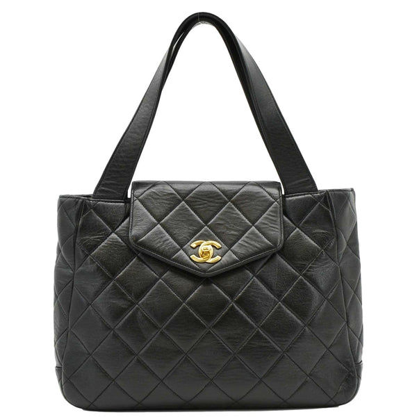 CHANEL Classic Flap Vintage Quilted Leather Tote Bag Black front look